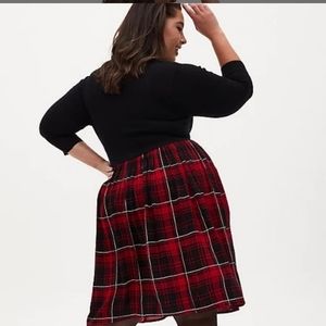 TORRID Size 4 Black and Red Plaid Knit Skater Dress